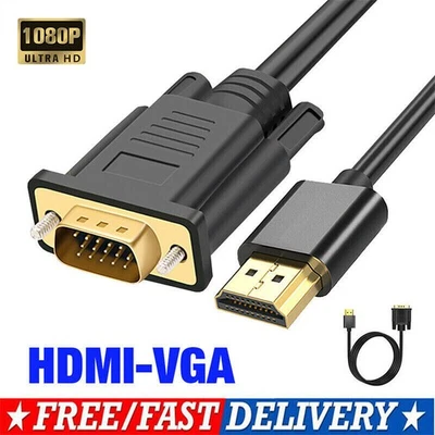 1.8m HDMI to VGA Cable Monitor Lead PC XBOX Laptop Converter Adapter 2M UK - Image 1 of 4