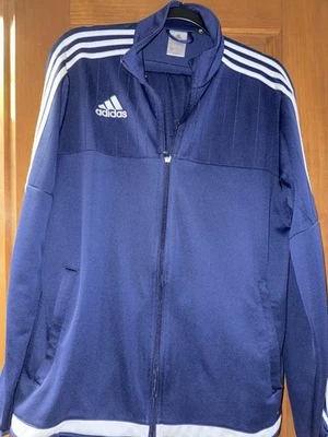 Adidas Track Suit Jacket Mens Medium Climacool Pockets Navy Blue/Black/White  - Image 1 of 4