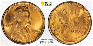 PCGS MS67 RD 1947-D Lincoln Wheat Cent Red - Picture 1 of 3