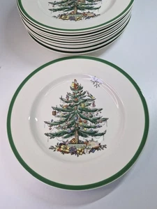 Plato de cena SPODE árbol de Navidad 10,5 pulgadas de profundidad en muy buena condición original hecho en Inglaterra - Imagen 1 de 5