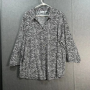 Camisa Susan Graver Estampada Tejida Líquida Manga 3/4 Negra, Talla 3X - Imagen 1 de 10