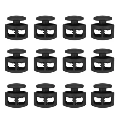 20pcs Metal Cord Lock Double Hole Spring Cord Toggle Stopper Fastener, Black Foto 1 de 4