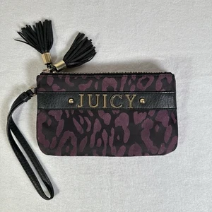Juicy Couture 8" Vegan Leopard Doppelreißverschluss Quaste Geldbörse Kalbsleder Lila & Schwarz - Bild 1 von 16
