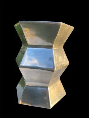 ~RARE~ West Elm Faceted Chrome Stool / Side End Table 19” X 15.5” FREE SHIPPING - Image 1 of 4