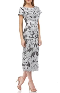 JS COLLECTIONS Silver & Black Soutache Ribbon Embroidered Midi Dress Womens 14W - Picture 1 of 19