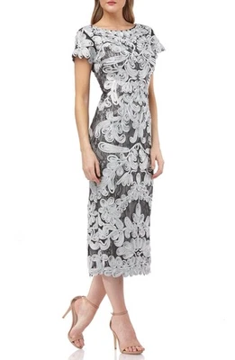 JS коллекции серебра и черный Soutache ленты вышитый Midi платье женщин 14W - Изображение 1 из 4