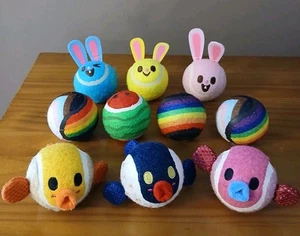 LOT of 10 Bark Dog Tennis Balls Squeaky Toys Bunnies Fish Watermelon and Rainbow - Picture 1 of 5