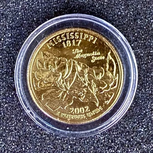 2002 Denver Mint Mississippi Gold Plated State Quarter Encapsulated Uncirculated - Picture 1 of 2