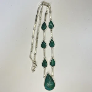 VTG 925 Sterling Silver Chunky Green Malachite Chrysocolla Necklace 13g 18” - Bild 1 von 4