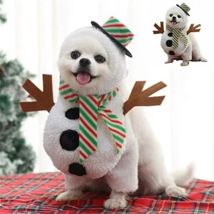 Pet Snowman Outfit Xmas Dog Cat Coats Christmas Puppy Costume Hoodies Clothes - Picture 1 of 12