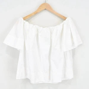 Vince Shoulder Play Poplin Cotton Cropped Babydoll Top White Size Small - Picture 1 of 7