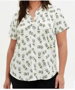 NEU Torrid weiß tropische Totenköpfe Knopfleiste Kurzarm Stretch Bluse 3X - Bild 1 von 11