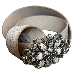 Leatherock Statement Silver Buckle Rhinestones White Stones Western Y2k Belt  34 - Picture 1 of 20