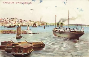 Postal de chocolate Aiguebelle de China, Shanghai, escena del puerto (1910s) - Imagen 1 de 2