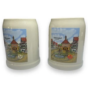 Vintage Schorndorf Steinzeug Mini Bierkrüge - 5" Keramikkrüge - 2er Set - Bild 1 von 6