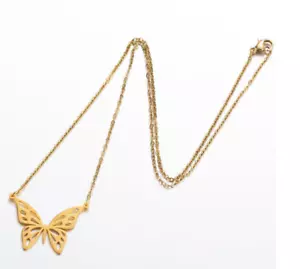 Gold Titanium Butterfly Pendant Chain Necklace - Picture 1 of 2