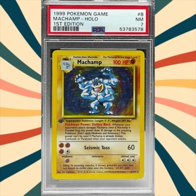 1999 Machamp Pokemon Card 1st Edition 8/102 PSA 7 NEAR MINT Holo Base Set - Image 1 of 4