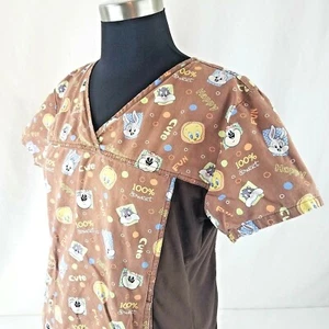 Baby LOONEY TUNES Scrub Top Shirt braun mit Muster Größe M  - Bild 1 von 6