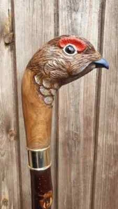 Red Grouse hand carved wooden walking cane for men women stick Red Grous bird he - Picture 1 of 4