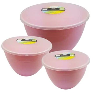Pink Pudding Basins with Lids Medium / Large Plastic Basin Bowl 1½ 2 3 pint - Picture 1 of 12