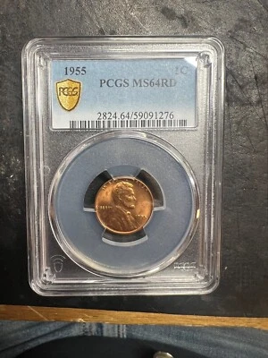 Lincoln Cent 1955 graduación profesional MS64RD cabeza agrietada planchet #130 Foto 1 de 3
