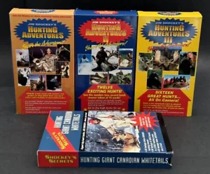 4 Jim Shockey's VHS Tapes LOT - HUNTING ADVENTURES 1, 2, 3 & CANADIAN WHITETAIL - Picture 1 of 4