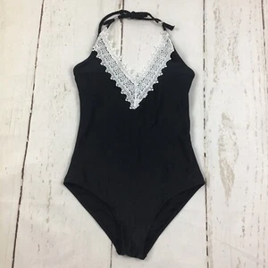 Costume da bagno donna scollo a V nero bianco pizzo taglia S nuovo senza etichette - Foto 1 di 5