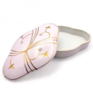 Arnart Japan Light Pink Gold Enamel Porcelain Floral Trinket Dresser Lidded Box - Picture 1 of 12