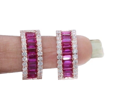 1.82ct Natural Round Diamond Ruby 14K BIS Hallmarked Rose Gold Hoop Earrings - Image 1 of 4