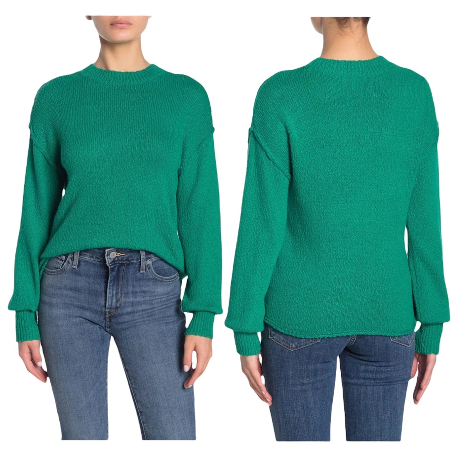 ABOUND Drop Shoulder Crew Neck Knit Sweater Green Lake Size Small