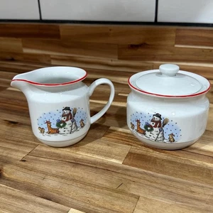 Set crema e zucchero pupazzo di neve vintage di Salem China - vacanze natalizie stagionali - Foto 1 di 17