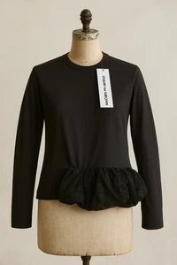 Top Comme des Garçons nero pizzo peplo con volant nuovo con etichette taglia M - Japan Designer Avant - Foto 1 di 8