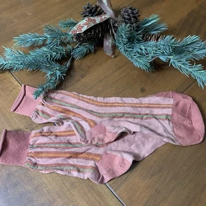 Vintage 60er 70er Jahre halbtransparente Anzugsocken hellrot mit Streifen Strumpfwaren Strick - Bild 1 von 3