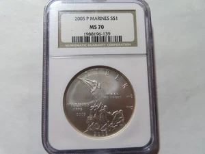 Q61 US Marines 2005 SILVER Dollar NGC MS-70 - Picture 1 of 2