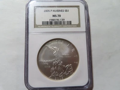 Q61 US Marines 2005 SILVER Dollar NGC MS-70 - Image 1 of 2