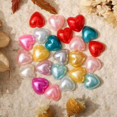200 Mixed Color Acrylic Half Pearl FlatBack Heart Bead 10X10mm Scrapbook Craft - Image 1 of 4