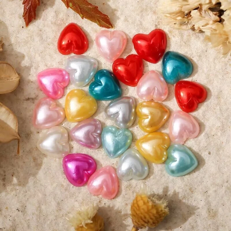 200 Mixed Color Acrylic Half Pearl FlatBack Heart Bead 10X10mm Scrapbook Craft - Image 1 of 4