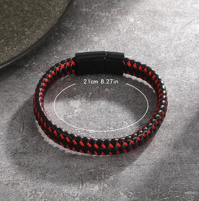 Pulsera de cuero trenzado negro para hombre 1 pieza con cierre magnético de acero inoxidable Foto 1 de 4
