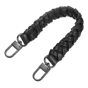 Manico per borsa intrecciato, 1 pezzo 31 cm/12,2" corto in pelle nera con fibbie nere - Foto 1 di 7
