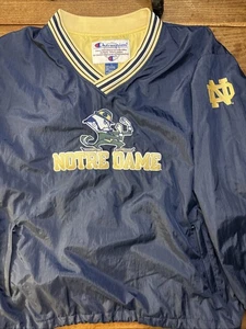 Vintage Champion Notre Dame Fighting Irish Pullover Jacket Blue Embroider Size L - Picture 1 of 16