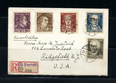 Germany-Russia Zone #10NB6-10 (G079) Comp 1949 Goethe Registered cover, Used - Image 1 of 2