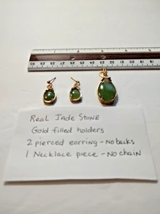 Jade pierced earrings & Jade Pendent Real Jade Gold Filled No Chain or backs - Picture 1 of 6