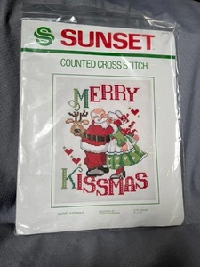 Vintage 1982 Sunset Christmas Merry Kissmas Counted Cross Stitch Embroidery kit - Picture 1 of 2