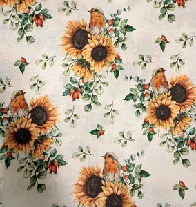 Robin Bird And Sunflower Bathroom Country Farmhouse Shower Curtain - Picture 1 of 5