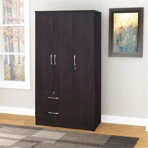 Pemberly Row Modern Wardrobe Armoire Closet with Two Drawers Tobacco - Picture 1 of 5