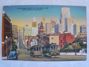 San Francisco,CA Picturesque Cable Cars on California St.Unposted Linen Postcard - Foto 1 di 4