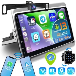 Single 1 DIN Rotatable 10.1'' Android 13 Car Stereo Radio GPS WiFi Carplay +CAM - Picture 1 of 14