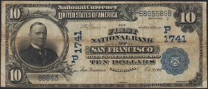 1902 San Francisco California $10 Date Back National Bank Note Charter 1741 VF - Picture 1 of 2
