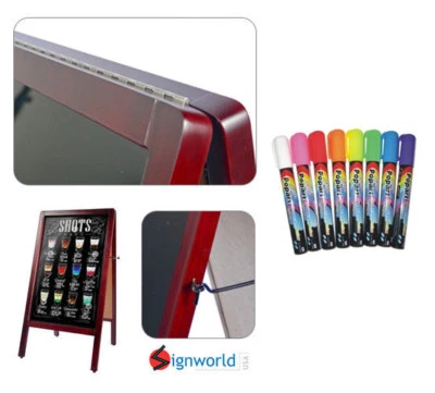 Sandwich Marker Board A Frame Sidewalk Restaurant Menu + 8 Fluorescent Markers - Image 1 of 4