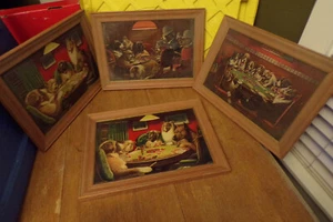 Lot of 4 Poker Playing Dogs Pictures by C.M.Coolidge - Framed - Picture 1 of 11
